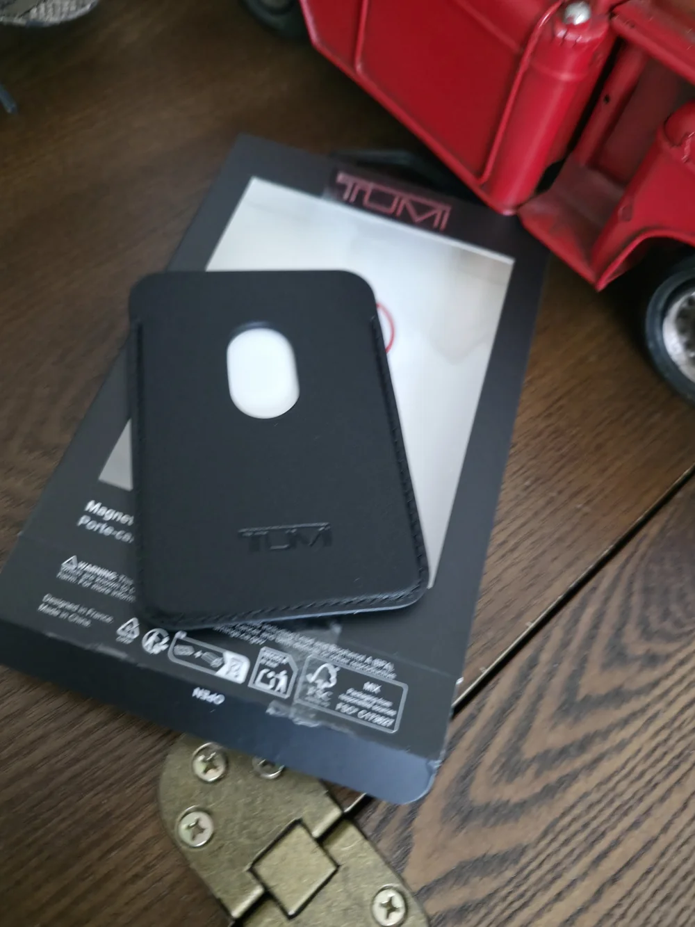 TUMI Black Leather Magnetic Card Pocket Phone Case